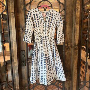 Nimo with Love blue/gold polka dot midi XS dress